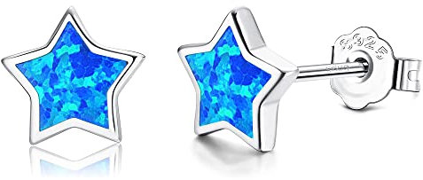 KRFY 925 Sterling Silber Stern Ohrstecker für Mädchen Frauen 14K vergoldet Hypoallergene Kinder Ohrringe für Mädchen Blau Rosa Opal Schmuck Geschenke für empfindliche Ohr Piercing mit Boxen