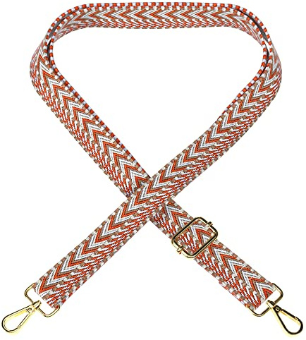 EAZY CASE - Verstellbarer Taschengurt, Ersatz Gurt für Handtaschen, Schulterriemen für Umhängetaschen, dünner Riemen für Taschen und Tragetaschen, DIY Taschenband, Zig Zag - Blau Rot Metal Gold