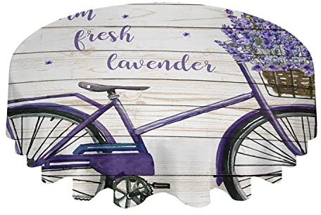 Tischdecke 152cm Lavendel Mit Bicycle Farm Fresh Flower Lila Holzmaserung Wachstischdecke Wasserdicht Tischtuch Pflegeleicht Party Tischdecken Für Outdoor Garten Terrasse