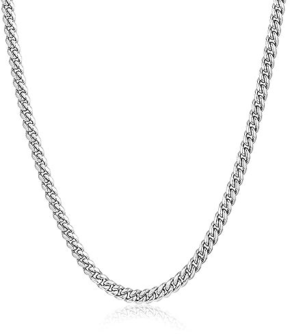 LOCCY Herren Damen Panzerkette Halskette, 3,5/5/6/7/8mm breit Edelstahl Silber Panzerkette Gliederkette Kette Silberkette Hip-Hop Kette Halskette Länge 46-66cm (Silber-5MM Breit, 46.00)