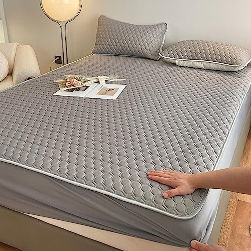 spannbettlaken matratzenschoner,Einfarbiges Latex-Spannbetttuch, Schlafzimmer-Hotel-Homestay-Matratzenauflage mit tiefen Taschen, Einzel-, Doppel- und Kingsize-Bett, grau, 180 x 200 cm (1 Stück)