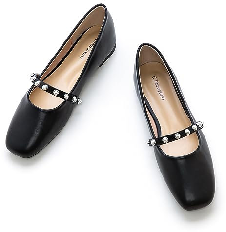 C.Paravano Mary Jane Schuhe Damen | Ballerinas Damen elegant | Flache Schuhe für Damen | Riemchenballerina Damen(39,Schwarz)