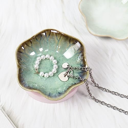 Nideen Keramik Schmuckschale, Schmuckteller Schmucktablett Klein Keramik Ringschale, Ringhalter, Ring Teller Tablett Deko(Grün-02)