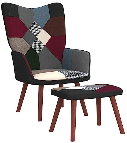 ZQQLVOO Lesestuhl Fernsehsessel Gemütlicher Sessel Relaxsessel mit Hocker Patchwork Stoff Geeignet für Wohnzimmer Schlafzimmer Esszimmer