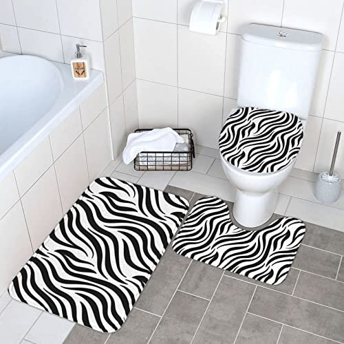 EVANEM Badezimmerteppich-Set, 3-teilig, Badteppiche für Badezimmer, Zebramuster, rutschfeste Badteppiche, WC-Vorleger für Badezimmer, Plüsch-Badematte, saugfähig, Duschvorleger für Schlafzimmer, Küche