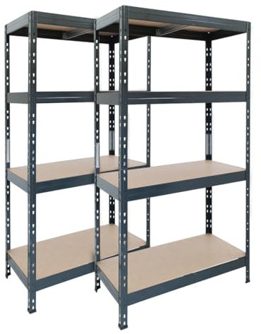 Master Regale Schwerlastregal, 2er Set, Rivet System mit Holzfaserplatten, 180x90x45cm, 4 verstellbare Böden, Traglast 250 kg/Boden, anthrazitgrau