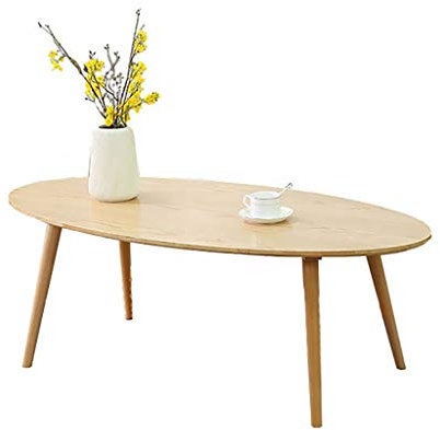 IMYOGI Exquisiter Couchtisch, ovaler niedriger Tisch aus Massivholz im japanischen Stil (H43 cm), multifunktionaler Freizeittisch aus Gummiholz für kleine Wohnungen