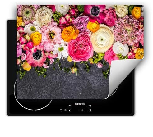 SMTDeco herdabdeckplatte Induktionsmatte herdabdeckung ceranfeld abdeckplatten für ceranfelder induktionskochfeld schutzmatte 80x52 cm Blumen rosa