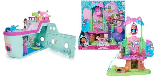 Gabby's Dollhouse, Gabby Cat Friend Ship, Cruise Ship Toy with 2 Toy Figures, Surprise Toys and Dollhouse Accessories & Transforming Garden Treehouse Playset with Lights