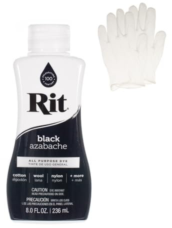 Rit Dye - Tinte líquido para tela, para manualidades, ropa y decoración, botella de 8 onzas, negro (guantes incluidos)
