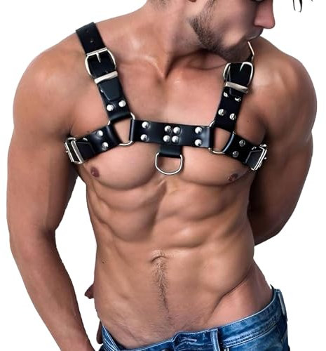 WENTPOL Leder Harness für Männer, Hosenträger, Gay Fetisch, Verstellbarer Brustgurt Tragegurt, Body Brust Harness