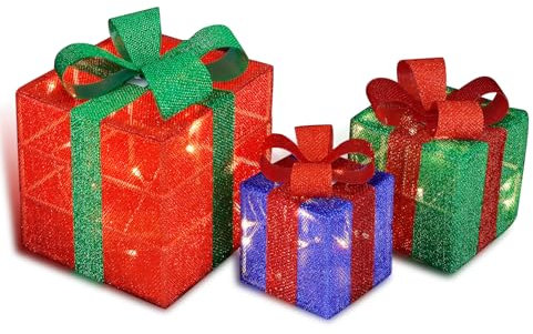 CCLIFE LED Geschenkbox 3er Set Weihnachten Weihnachtenbox Beleuchtete Lichterkette Batteriebetrieb Weihnachtsdeko,Cushhom