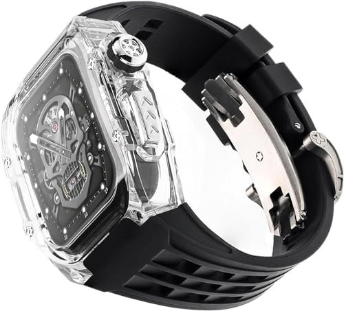 GAFNED Transparentes Uhrengehäuse, Gummiband, Mod Kit, für Apple Watch Ultra 2 8/7/6/5/4/SE Serie, für Herren und Damen, transparent, sportlich, atmungsaktiv, Ersatzarmband, 49 mm, Achat