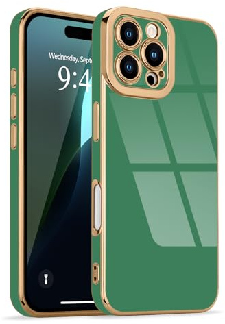 Lafunda for iPhone 16 Pro Case, Luxury Plating for Womens Gilrs Case, Full Camera Protection Soft TPU Bumper Cover, Shockproof Silicone Slim Phone Case for iPhone 16 Pro 6.3, Green