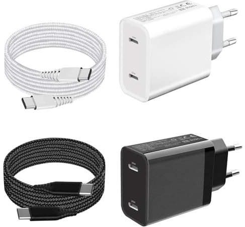 2Pack 25W pour Chargeur Samsung A16 5G/Galaxy A15/A53 5G/A55 5G/A54 5G/A25 A35 A56 A36 A26 A05S/A34 A33 A23/A13 A14 A52/S25 Plus/S23 FE/S24 S22 S21 iPhone 15 16e Prise Rapide Secteur et USB C Cable