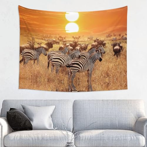 DNBCLEZK Afrika Sonnenuntergang Zebra-Wanddekoration, Wandteppich, Druck, Polyester, Wandbehang für Heimdekoration (95 x 73 cm)