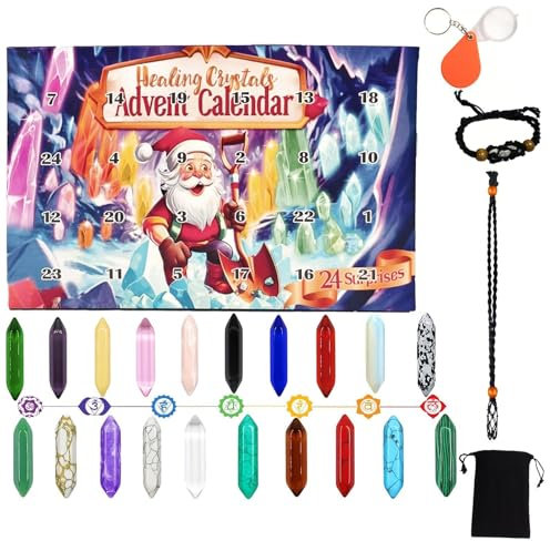 lanliflying Crystals Stones Adventskalender - 2024 Weihnachten Fantasy Kristalle | Countdown-Kalendersteine, Weihnachts-Countdown-Spielset mit Lupe, Aufbewahrungstasche für Kristallliebhaber