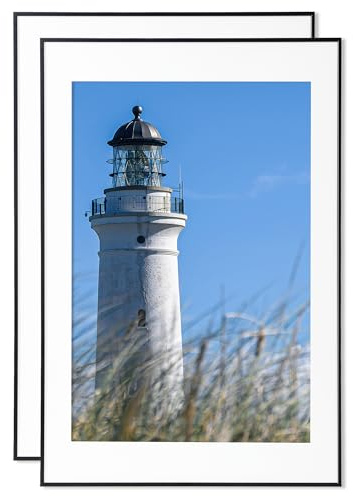 Marsmiles Metall-Bilderrahmen, 61 x 91 cm, für Bilder mit Passepartout oder 61 x 91 cm ohne Passepartout, Aluminium-Bilderrahmen mit Echtglas für Wand, Zuhause, Büro, Galerie, Schwarz, 2 Stück