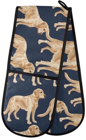Oven Gloves Double Oven Gloves Labrador Golden Retriever Dog Blue Oven Mitts Pot Holder Heat Resistant Quilted for BBQ Baking Kitchen Cooking Gloves