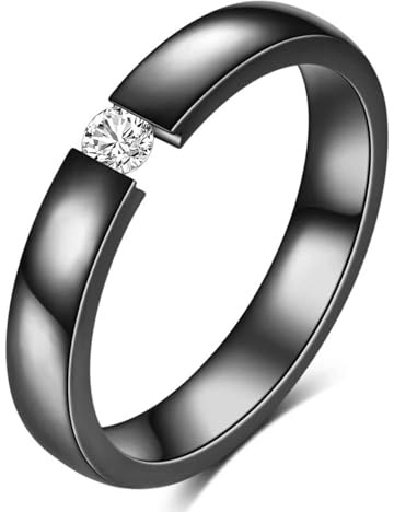 Skcess Eheringe Edelstahl, Damenringe Poliert mit Zirkonia Ring
