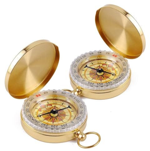 WeddHuis Bussola Multifunzionale con Coperchio, a Punta, in Ottone, per la Navigazione, Portatile, Vintage, per l'outdoor, i Viaggi, l'escursionismo