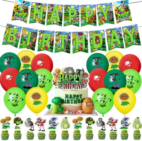 Zombies Party Balloons, Plants Zombies Party Supplie,Birthday Decorations Balloon, anging Banner Cake Flags for Kids Boys Birthday