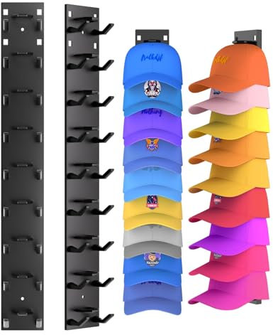 Gocvo 2 Stück selbstklebender Cap Halter für bis zu 18 Hüte, Hat Rack Kein Bohren, Baseball cap aufbewahrung, cap halterung wand, kappenhalter für Zimmer Tür Kleiderschrank (Black)