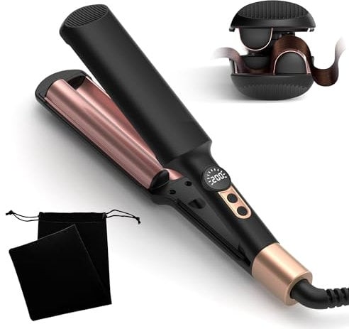 UKLISS Welleneisen, Mini Welleneisen für Haare, Reisegröße Beach Waves Lockenstab, Mermaid Hair Waver für Wellen Haare - Tragbarer Wellen Lockenstab, Neue Mini-Locken, 5 Temps 120-200℃ (Schwarz Rosa)