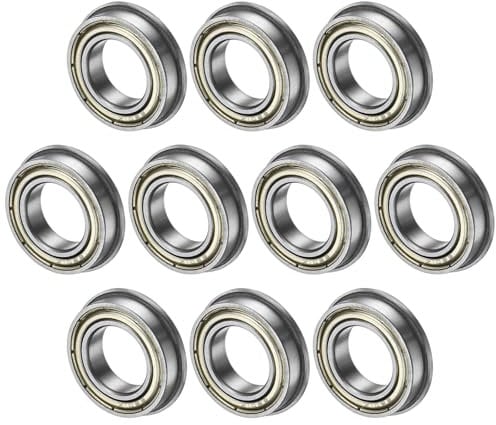 M METERXITY 10-Pack F6801ZZ Flanged Ball Bearing, 12 x 21 x 5mm Double Metal Shielded Chrome Steel (GCr15) Flange Rip Bearings for Wheelbarrow/Printer/Fax Machines/Power Tools