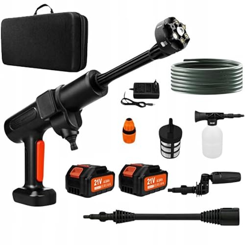 TOPALL Idropulitrice a Batteria,Pistola Idropulitrice Portatile,High Pressure Cleaner,Max da 45 Bar,con 2 * 4000mAH Batterie | Tubo da 8.5M | 6 in 1 Ugello | Rotante Ugello,per Auto,Giardino