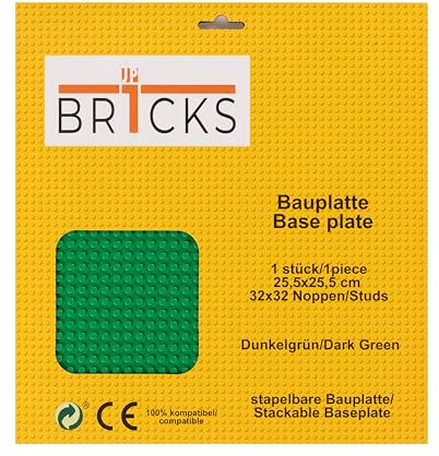 JP BR1CKS Bauplatte, 32x32 (25,5 x 25,5 cm), 1 Klemmbausteinplatte, Kompatibel mit allen führenden Marken, beidseitig bebaubar, Platte (grün)
