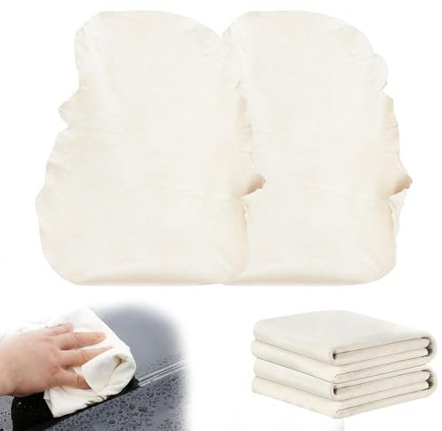 Vernerth 2 Pcs Chamois Leather 40x30cm – Natural Shammy Leather Cloth for Car Drying, Lint-Free & Streak-Free Absorbent Towel for Auto Detailing, Glass, Mirrors, Windows & Kitchen Use
