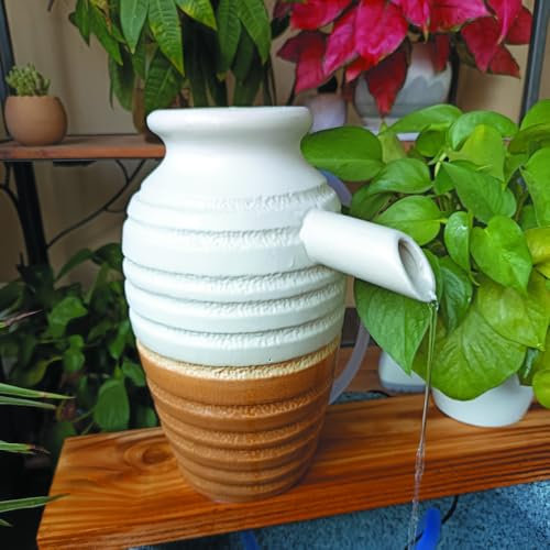 Outdoor Garten Springbrunnen Spitter Teich Wasserspiel Pumpe Keramik Topf Dekoration (Weiß 19,8 cm)