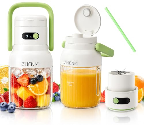 ZHENMI Portable Blender, Personal Blender for Smoothies and Smoothies, Cordless, 32 oz BPA Free, 18000RPM Motor, Leak-Proof Lid with Sippy Spout, USB-C Rechargeable, Parts