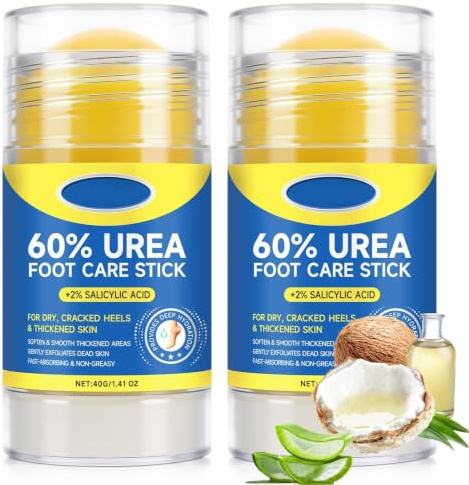 Urea Creme 60 Prozent fuer Die Füße 2 Stück, 60% Harnstoff mit 2% Salicylsäure Fußpflege Stick, Exfolierende Feuchtigkeitscreme, Tote Hautentferner Fußbalsam für trockenen gekrissenen Absatz, Hände, E