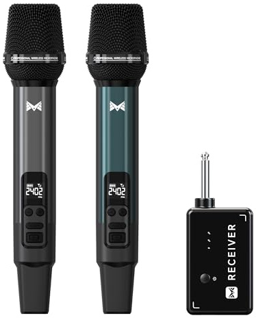 Wireless Microphone, Metal Dynamic Wireless Microphones with One-to-One Chip Connection and Rechargeable Receiver, 40H Duration, 200FT Range Receiving, Volume Control Karaoke Microphone for Singing
