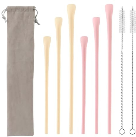 Lot de 6 pailles anti-plis, réutilisables, plates, sans plis, avec 2 brosses de nettoyage et sac de transport, compatibles avec les gobelets Stanleys de 50,8/76,2/1,2 l, réduit les rides des lèvres
