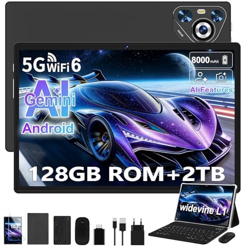 Dghrti Tablet 10 Zoll Android, 8000mAh, 128GB ROM, Mit Tastatur-Schwarz