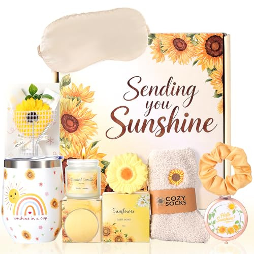 Sunflower Pamper Gifts for Women Self Care, Birthday Hamper Pamper Gifts Box for Mum Wife Sister Best Friends Coworkers, Thank You Gifts for Women Get Well Soon Gift Basket Self Care Package for Her