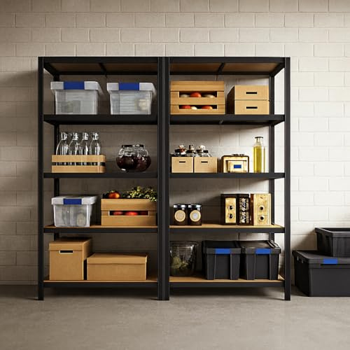 Home Treats Shelving Units Heavy Duty Garage Shelves 5 Tier Storage Racking For Warehouse Office Workshop Shed Boltless (2, Black)