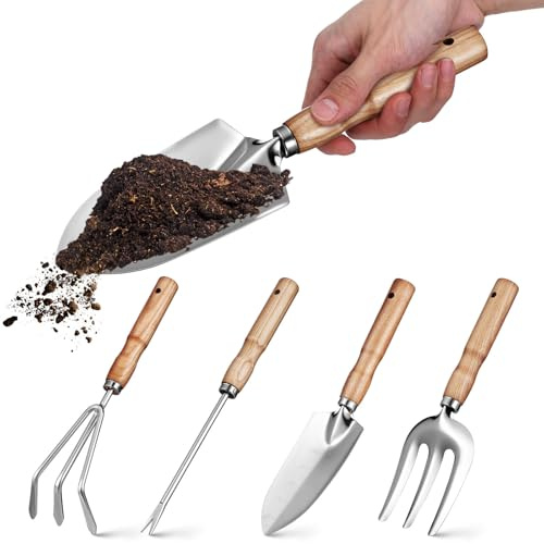 NUOBESTY Gartenwerkzeug Set Edelstahl Rostfrei mit Ergonomischem Holzgriff Vielseitiges Gartenset für Pflanzen Graben Schneiden Leicht und Langlebig Geschenk für Gartenliebhaber