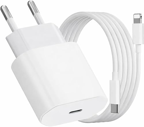 Caricatore Rapido 20W USB-C con Cavo 8 pin compatibile con iPhone, iPad, AirPods, Apple Watch, Bianco