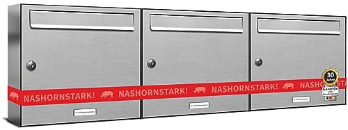 AL Briefkastensysteme 3er Briefkastenanlage aus V2A Edelstahl, Premium Briefkasten DIN A4, 3 Fach Postkasten modern Aufputz