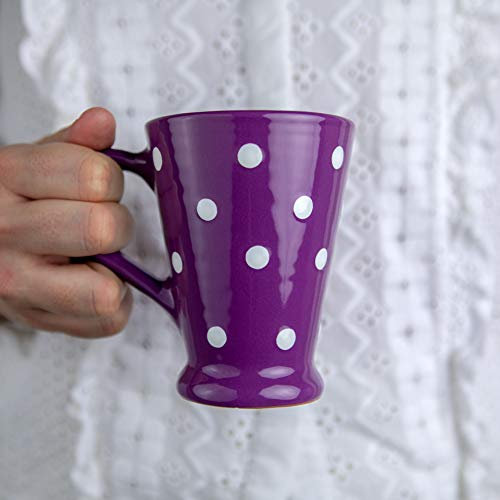 City to Cottage | Tasse Mug à café latte, à thé | Violette à pois blancsen céramique avec grande anse faite et peinte à la main