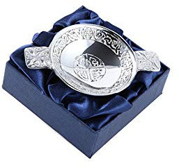 Keltischer Mini-Quaich aus Zinn, verflochtener Kreis und Boss, 7,6 cm