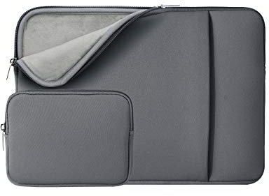 RAINYEAR Laptop Sleeve Case Compatible with 13.3 Inch Notebook Computer Chromebook 14 MacBook Pro/Max M1 M2 M3 M4 Cover Soft Bag with Front Pocket & Accessories Pouch(Grey,Upgraded Version)