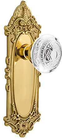 Nostalgic 750773 Victorian Plate with Crystal Egg & Dart Single Dummy Door Knob, Unlaquered Brass