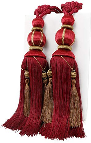 YunNasi 1 Paar Vorhang-Raffhalter aus Seil handgefertigt Quaste Vorhanghalter Fenster-Drapier-Raffhalter Seil für Zuhause Büro Dekoration,Rot