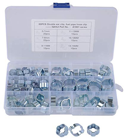 MERIGLARE 80x Stainless STEEL Double Ear Crimp O Clips Air Fuel Hose Pipe Clamp
