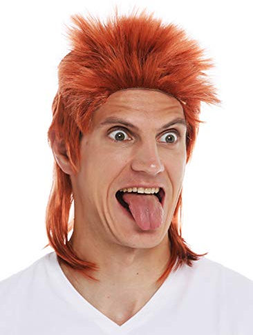 WIG ME UP - 31910-FR14B Perücke Karneval Herren Proll Vokuhila Igel 80er Jahre Mullet Kupferrot Rot